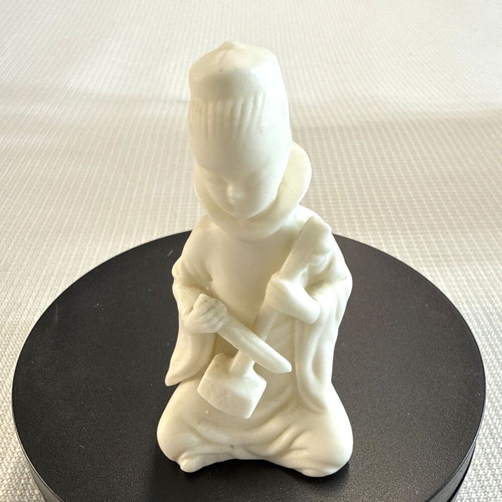 Porcelain Asian Boy Playing Erhu String Instrument 3.25" Tall - Missing top knot